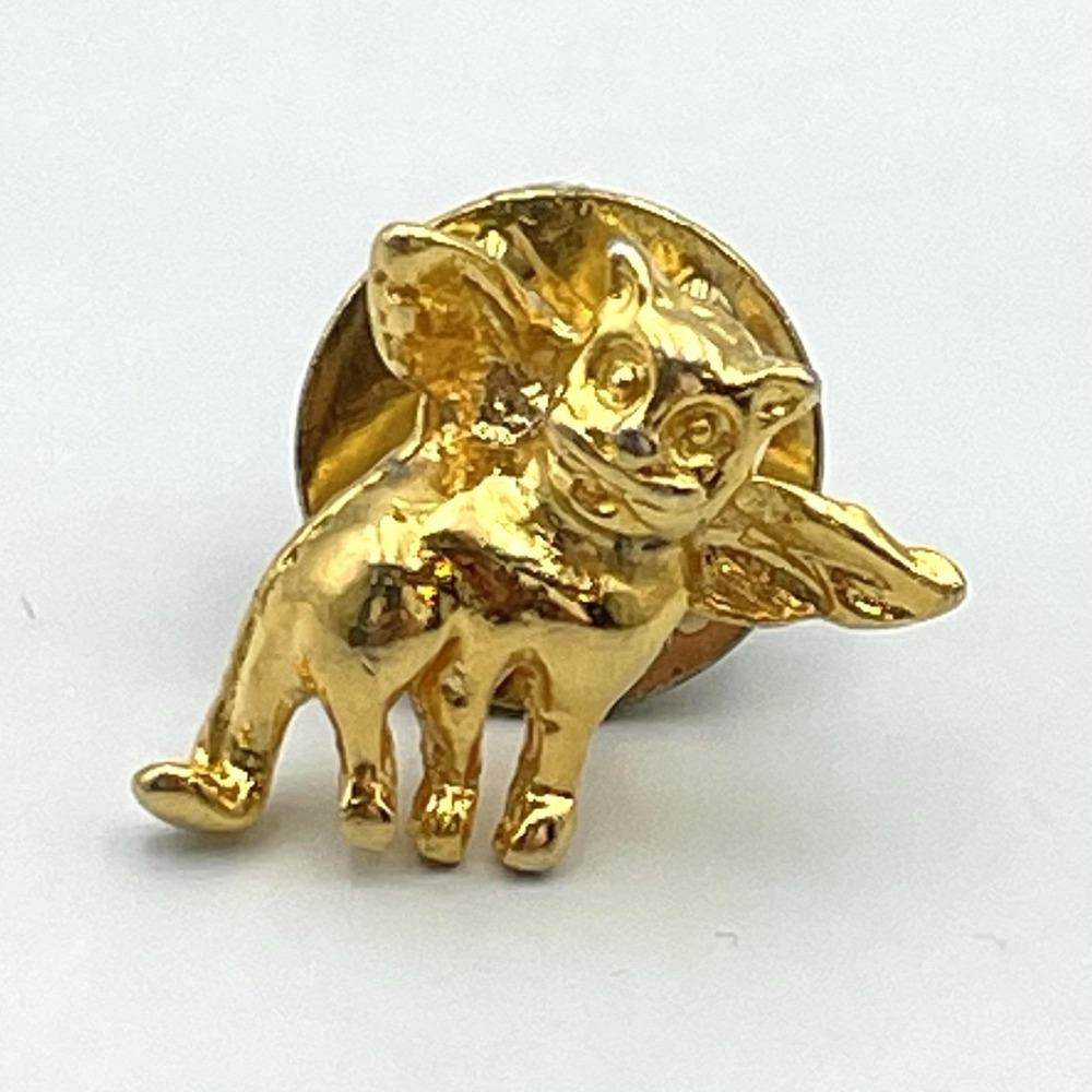 Vintage 1980s Gold Tone Angel Cat Lapel Pin Winged Kitty Brooch 3/4" Wings